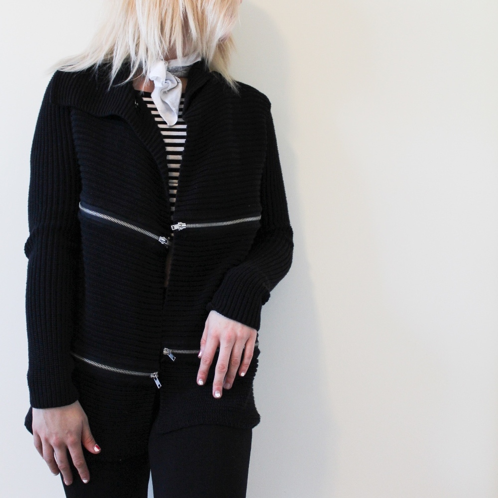 Rock & Republic Zipper Adorned Knit Cardigan S